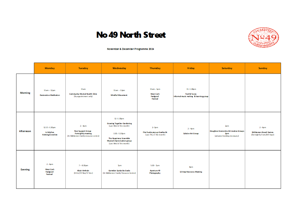 49 North Street Sept 2024 Schedule